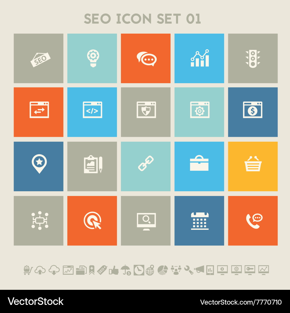 Seo icons set 1 multicolored square flat buttons vector image