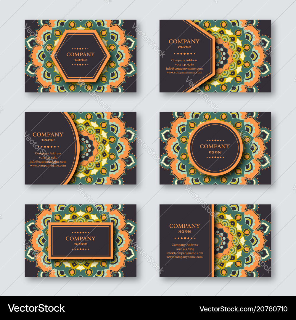 Set of ornamental hand drawn mandala cards Set of ornamental hand drawn mandala cards vector image