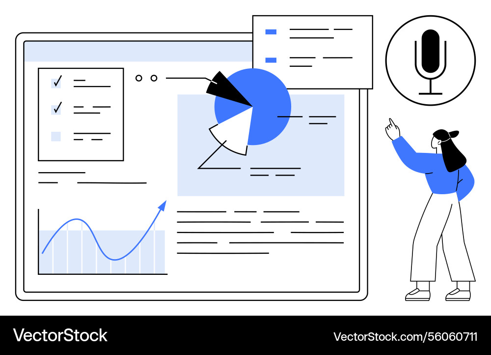 Analyst presenting data insights using charts Analyst presenting data insights using charts Vector Image