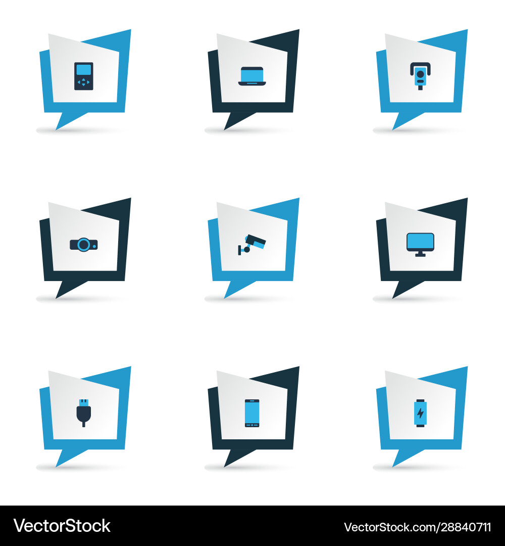Device icons colored set with projector usb plug Device icons colored set with projector usb plug vector image