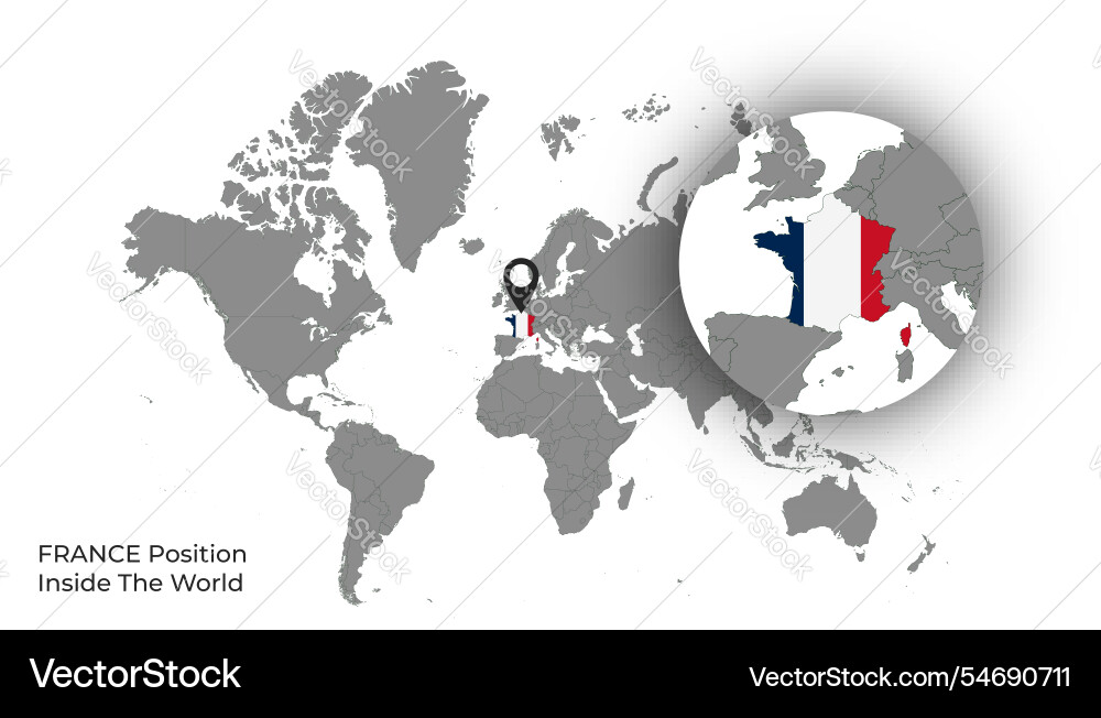 France position inside the world with flag in map Vector Image