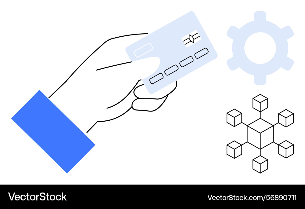 Hand holding credit card with blockchain network Hand holding credit card with blockchain network vector image