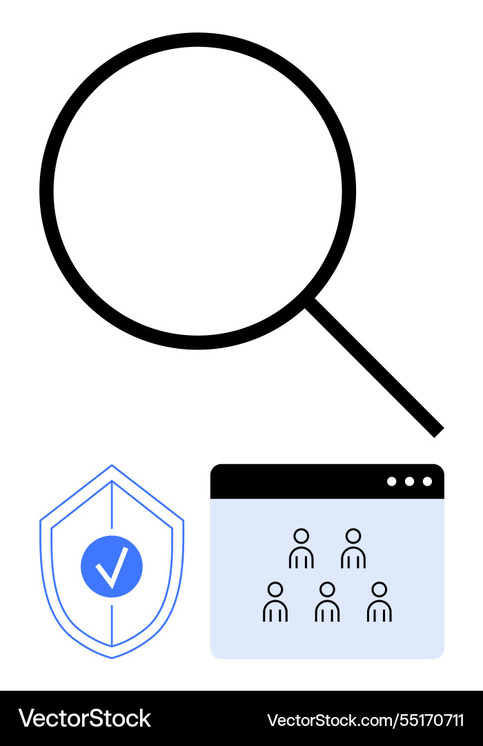 Magnifying glass shield with checkmark and user Magnifying glass shield with checkmark and user vector image