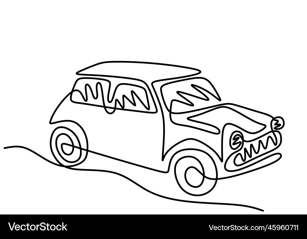 One continuous line drawing of classical bwm mini One continuous line drawing of classical bwm mini Vector Image