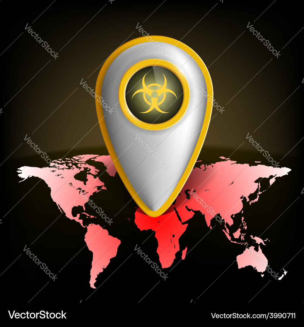 Pointer mit dem Biohazard-Symbol auf einer Karte Vektorbild