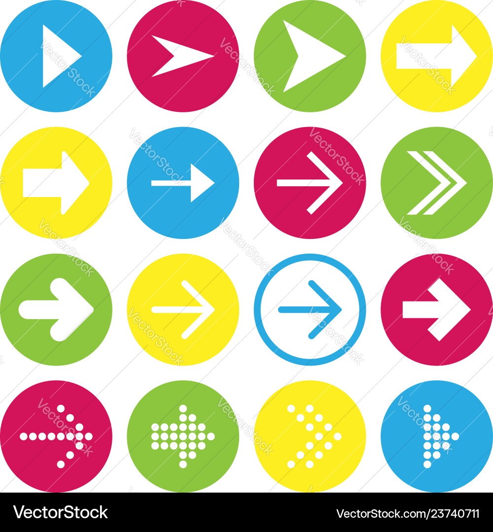 Set of 16 right arrow icons buttons vector image