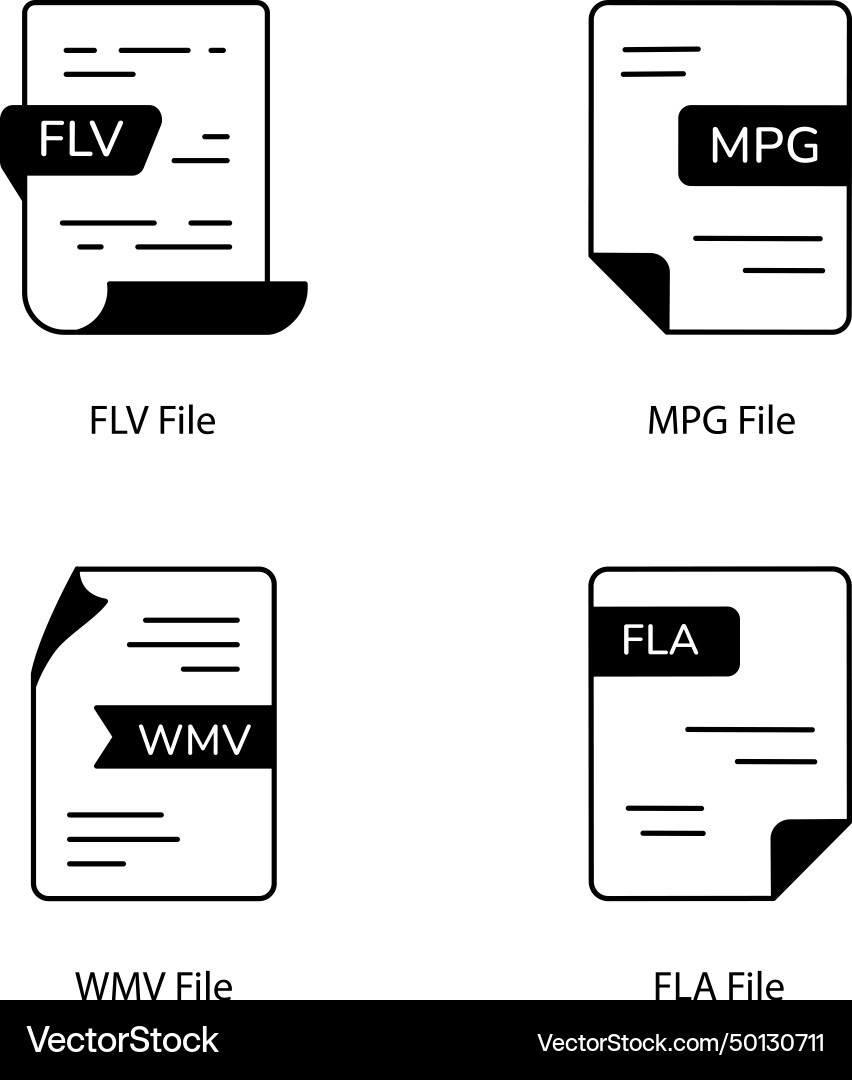 Set of file formats linear icons vector image