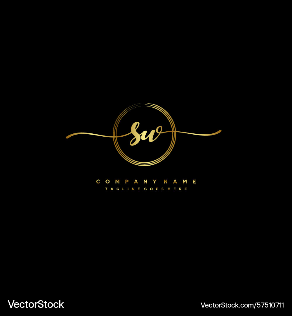 Sw initial handwriting logo with circular wave Vector Image