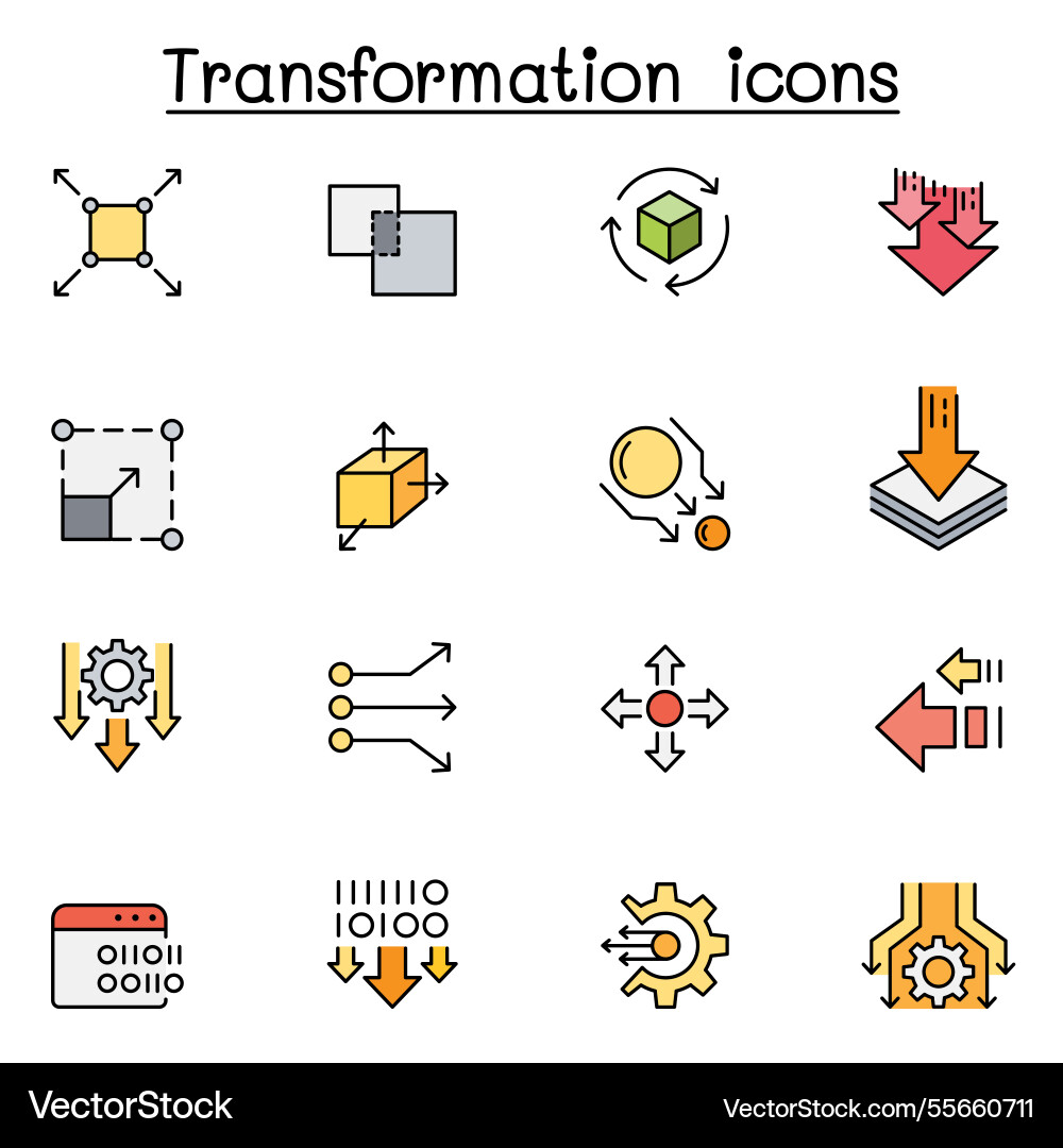 Transform edit change scale update icon set color vector image