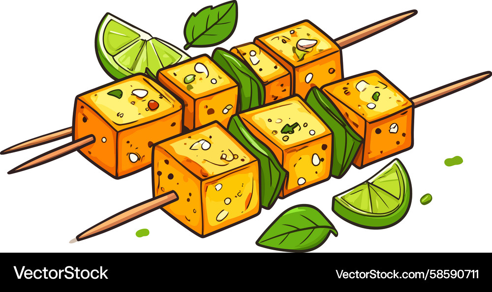Vibrant tofu skewers with zesty lime and basil Vector Image