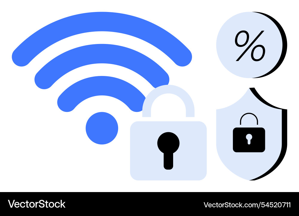 Wireless signal with lock and shield representing Wireless signal with lock and shield representing vector image