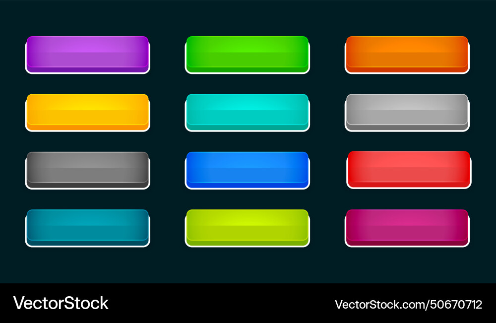 3d style rectangle shape web button icons vector image