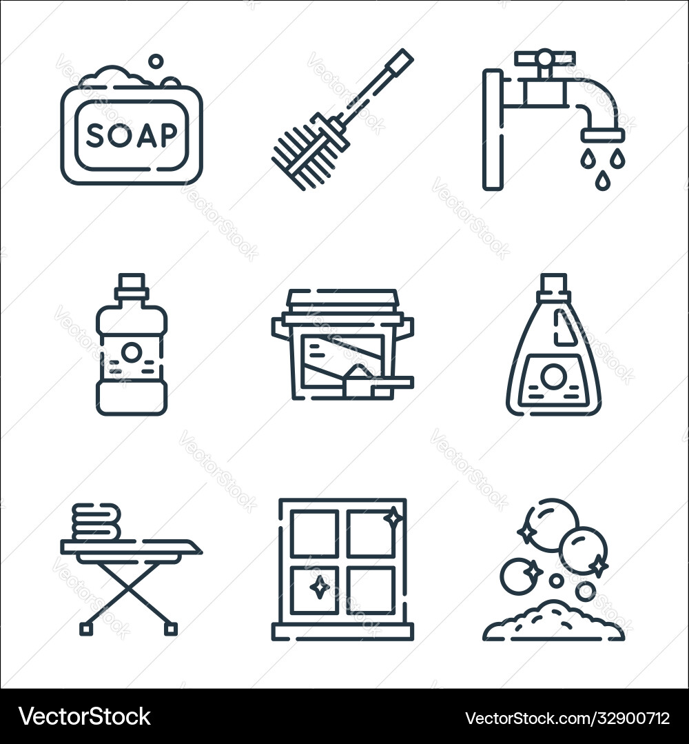 Cleaning line icons linear set quality Cleaning line icons linear set quality vector image