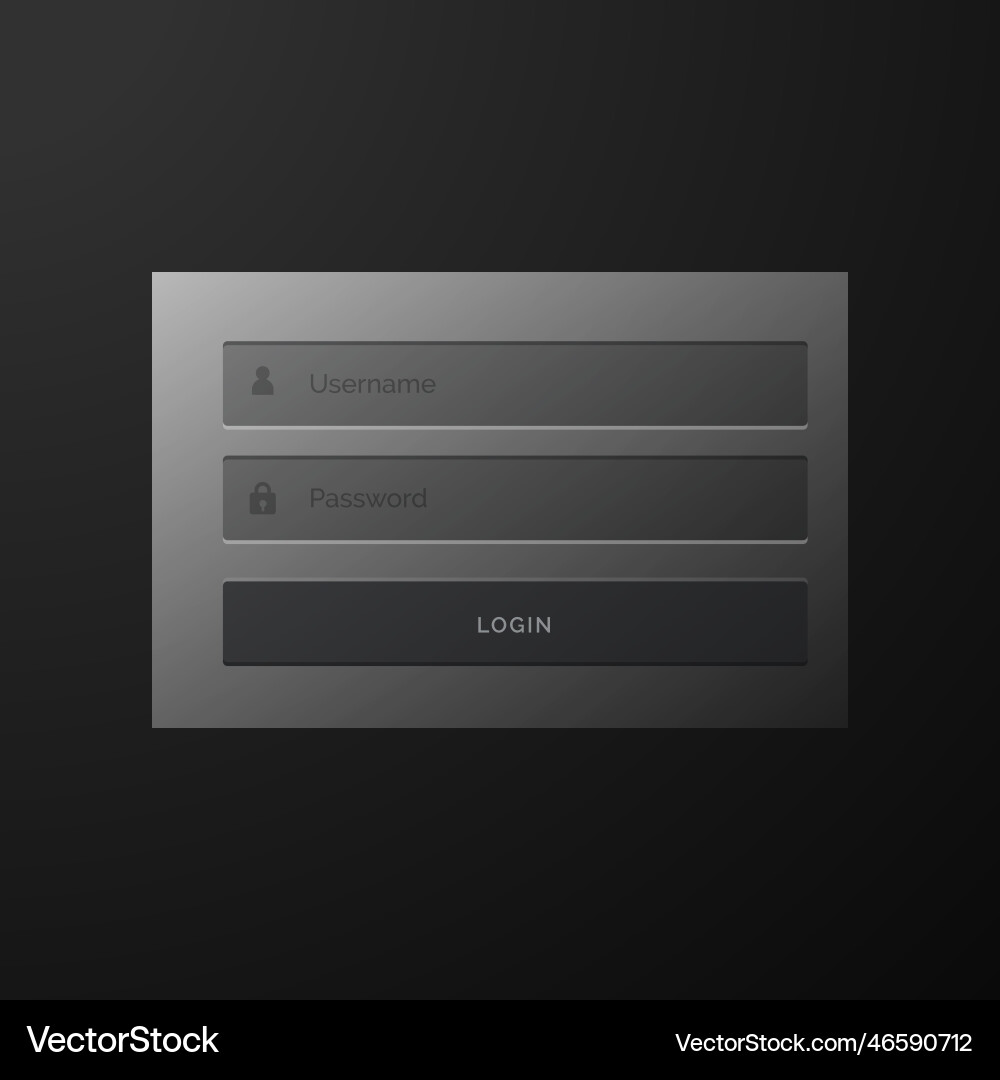 Dark black login form user interface template vector image