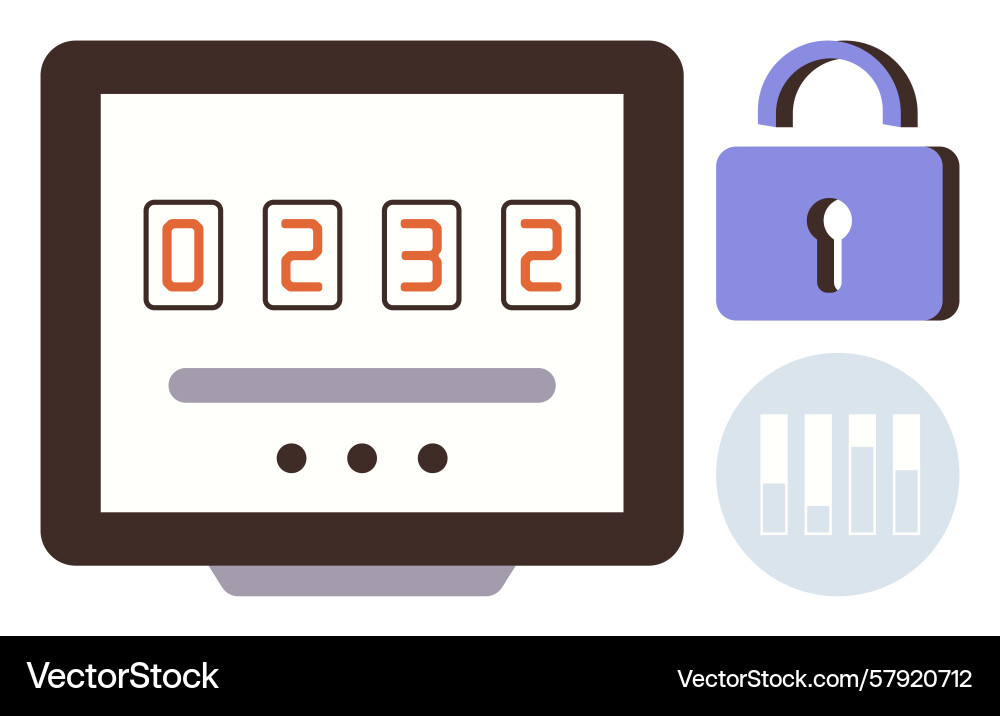 Digital lock screen with numeric code padlock Digital lock screen with numeric code padlock vector image