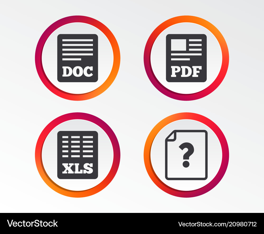 Document icons xls pdf file signs Vector Image