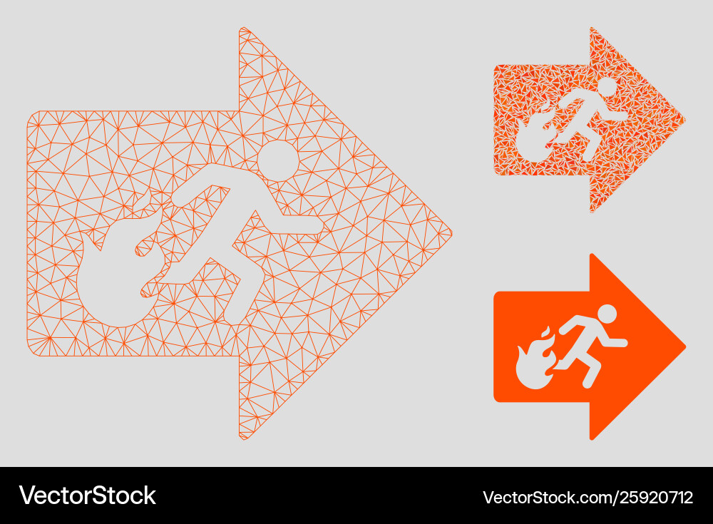 Fire exit mesh 2d model and triangle mosaic Fire exit mesh 2d model and triangle mosaic vector image