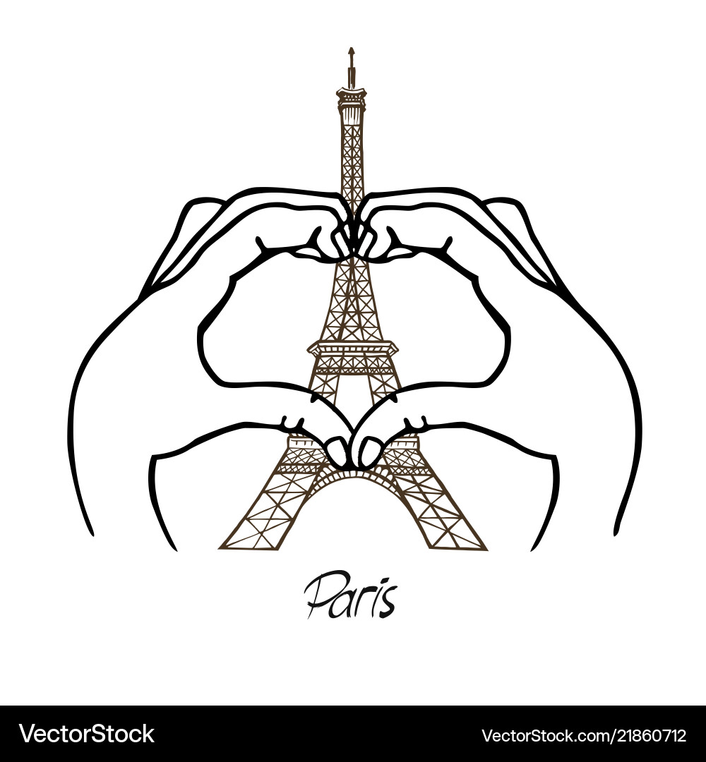 Hands in the shape of heart and eiffel Hands in the shape of heart and eiffel vector image