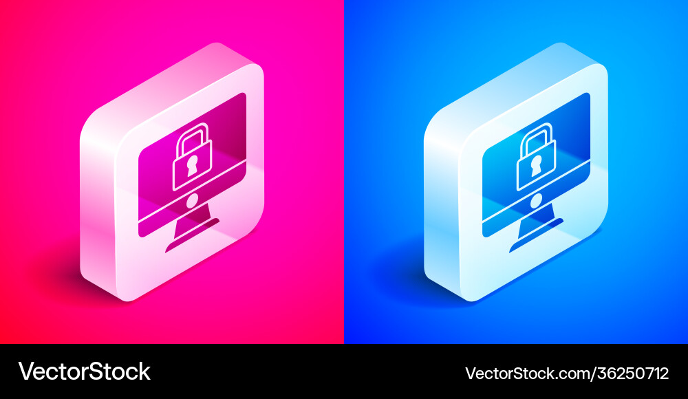 Isometric lock on computer monitor screen icon Vector Image