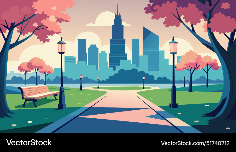 Spring in the city park flat Royalty Free Vector Image