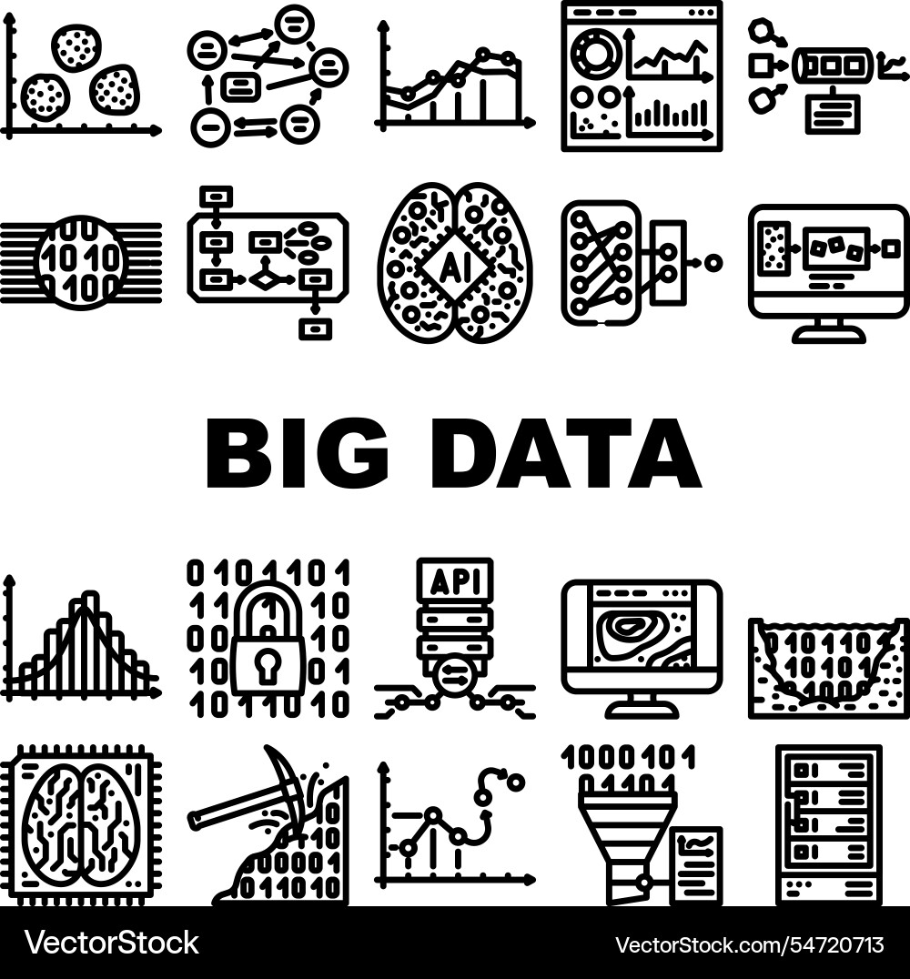 Big data analytics hadoop icons set Big data analytics hadoop icons set Vector Image