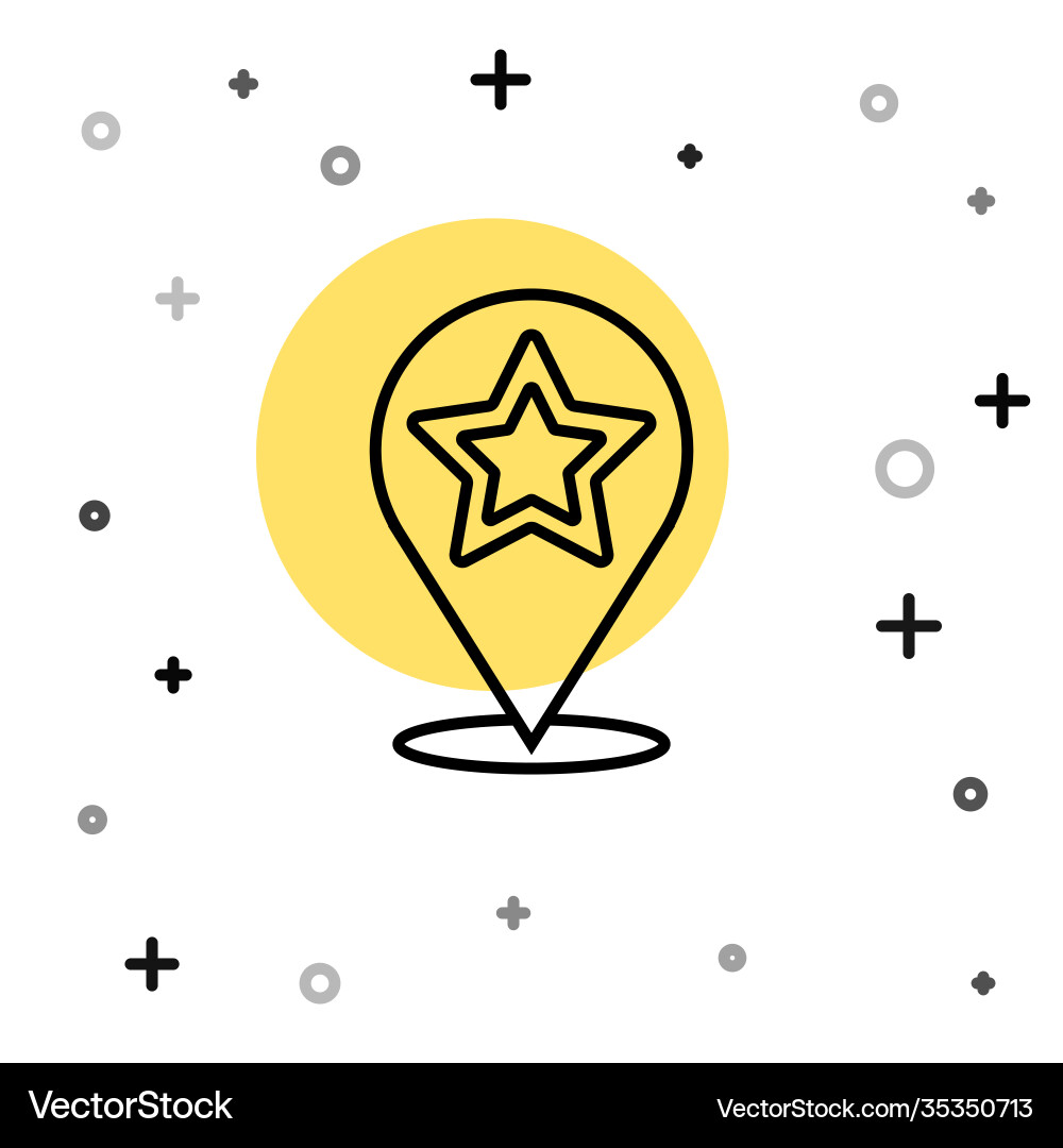 Black line map pointer with star icon isolated Black line map pointer with star icon isolated vector image
