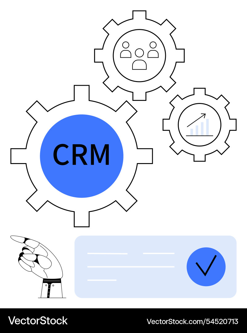 Crm system with gears user icons and analytics Crm system with gears user icons and analytics vector image
