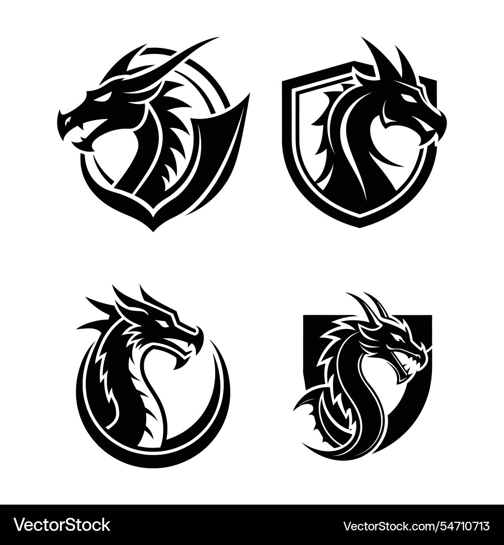 Dragon Emblem Set With Shield And Circle Designs Vector Image
