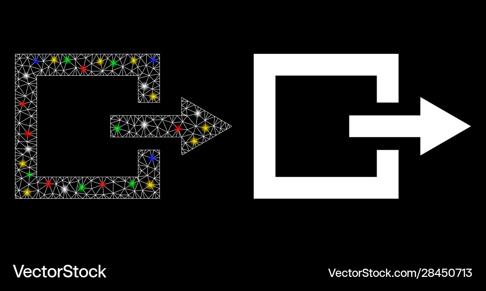 Glowing mesh network exit icon with flare spots Glowing mesh network exit icon with flare spots Vector Image