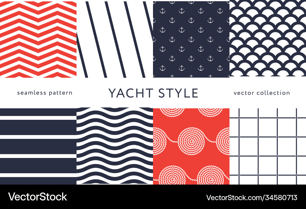 Nautical Seamless Patterns - Yacht Style Vector Image