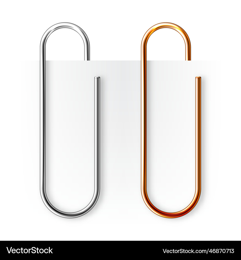 Realistic copper and steel paperclips attached Realistic copper and steel paperclips attached vector image