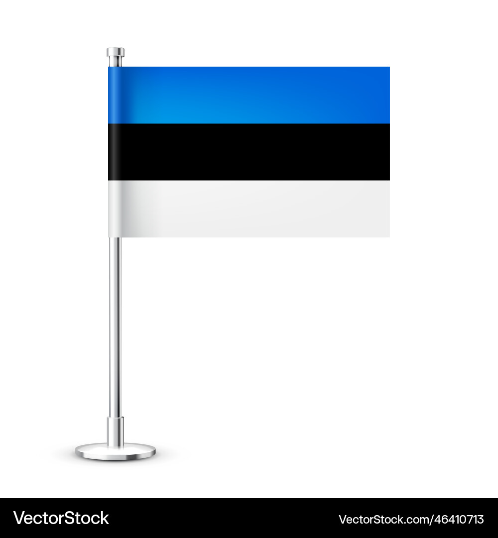 Realistic estonian table flag on a chrome steel Realistic estonian table flag on a chrome steel vector image