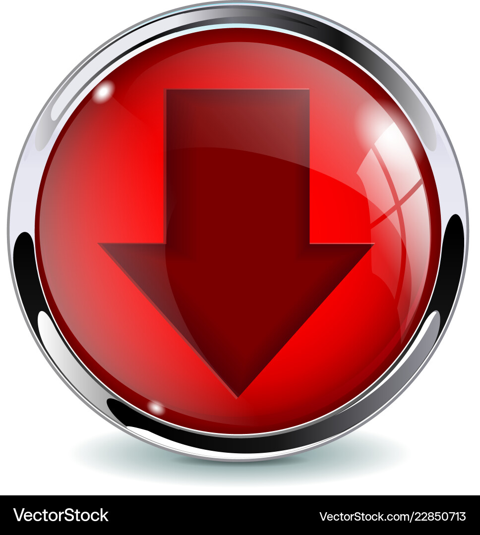Red 3D Button with Down Arrow Icon vector image