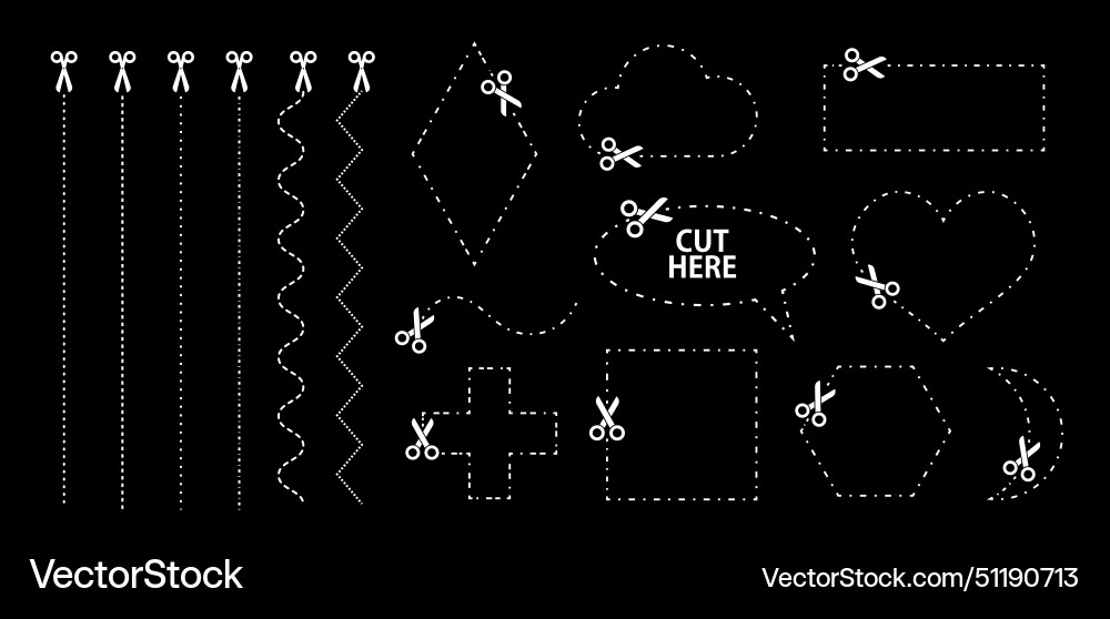 Set of scissors with cut lines collection Set of scissors with cut lines collection vector image