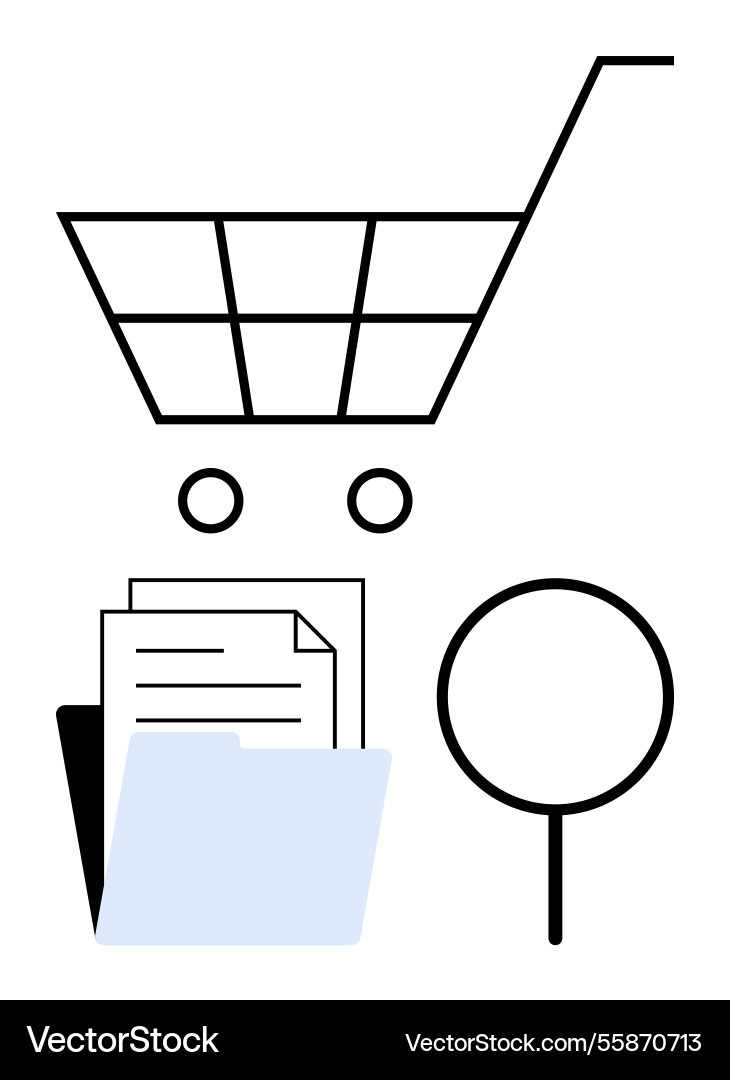 Shopping cart document folder and magnifying Shopping cart document folder and magnifying vector image