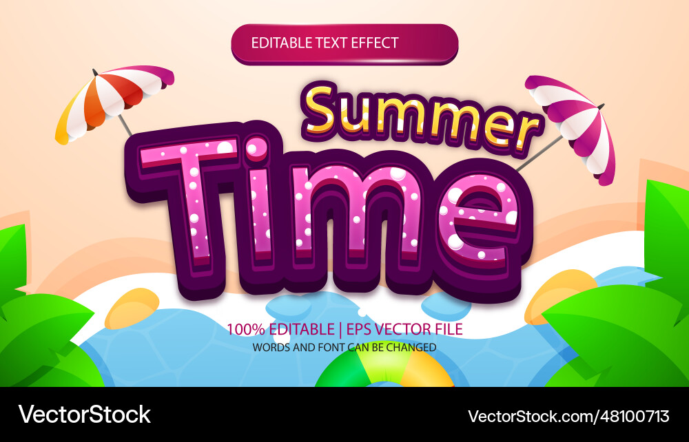 Summer time editable text effect for vector image