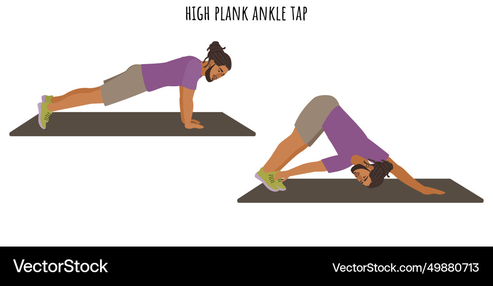 Young man doing high plank ankle tap exercise Young man doing high plank ankle tap exercise vector image