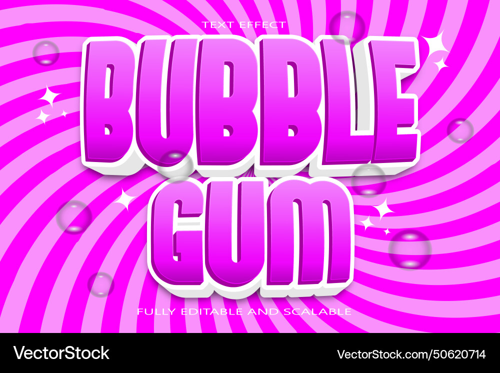 Bubble gum editable text effect 3 dimension Bubble gum editable text effect 3 dimension vector image