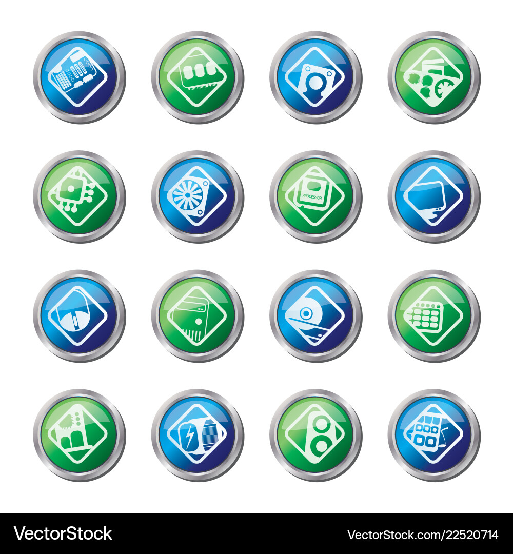 Computer performance and equipment icons Computer performance and equipment icons vector image