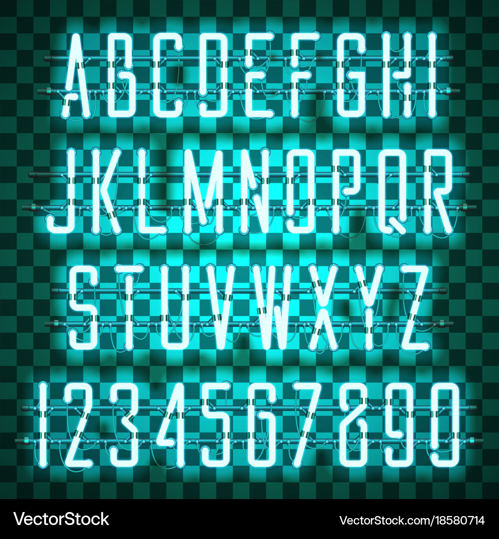 Glowing blue neon casual script font Vector Image