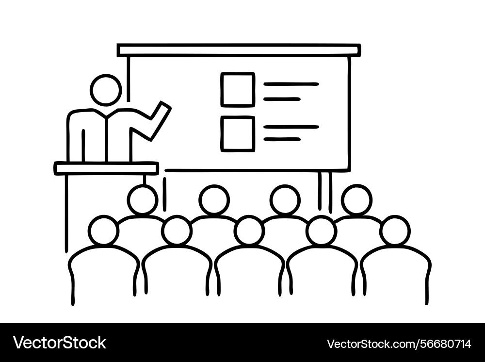 Lecture featuring a speaker and listeners Lecture featuring a speaker and listeners Vector Image