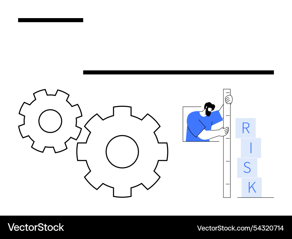 Man measuring risk levels with blocks alongside Man measuring risk levels with blocks alongside vector image