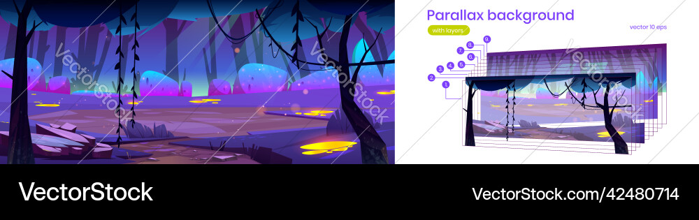 Parallax background with magic forest landscape Parallax background with magic forest landscape vector image