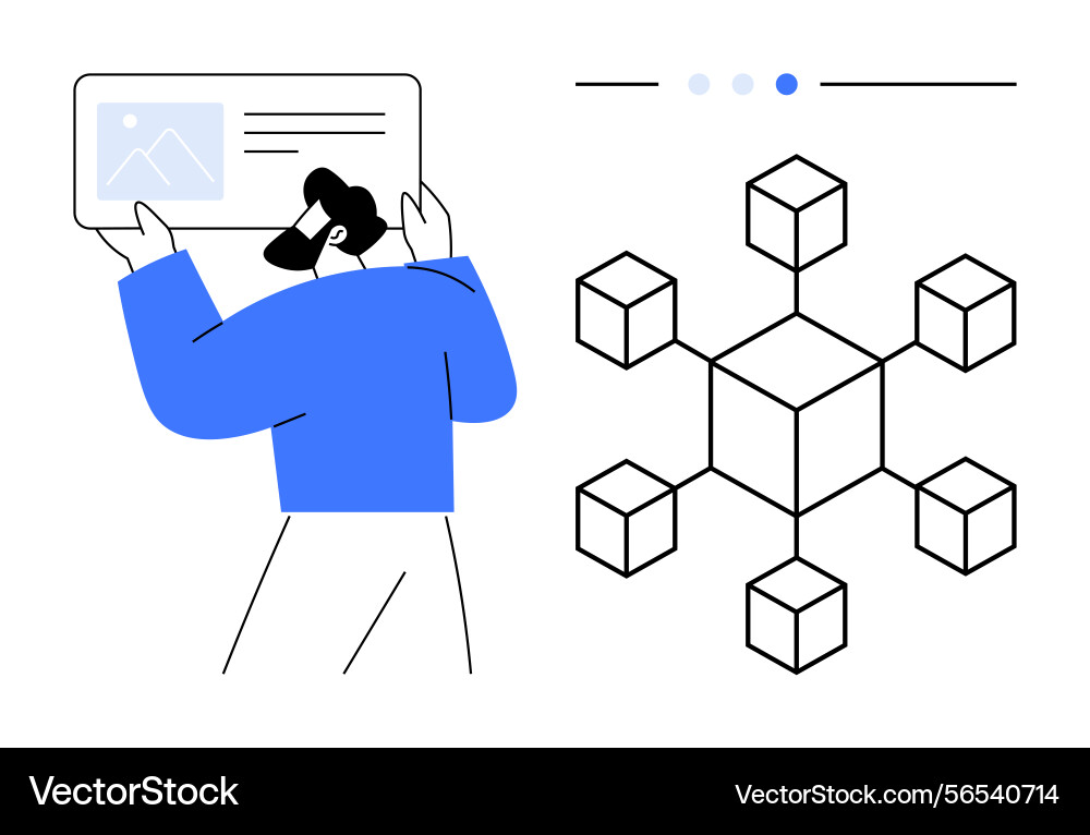 Person analyzing digital data with network vector image