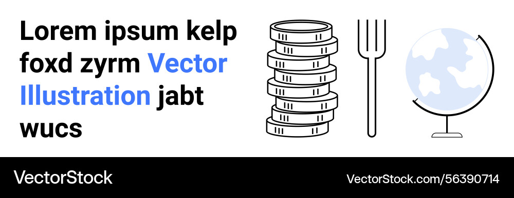 Stack of coins fork and globe representing vector image