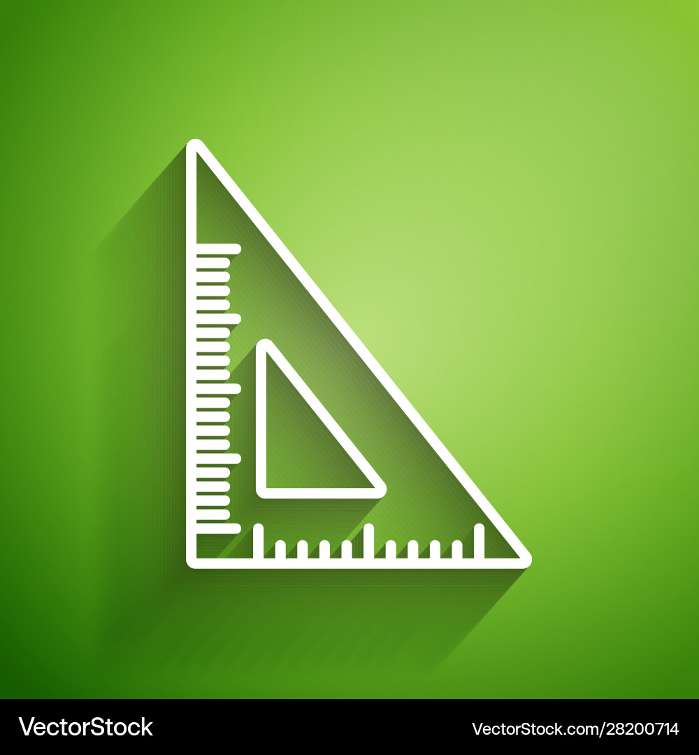 White line triangular ruler icon isolated on green White line triangular ruler icon isolated on green vector image
