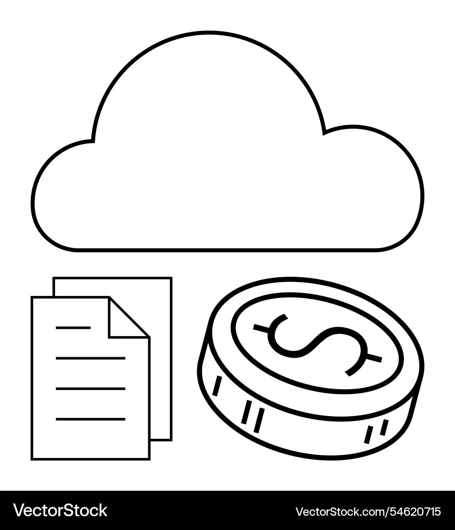 Cloud computing concept with document and coin Vector Image