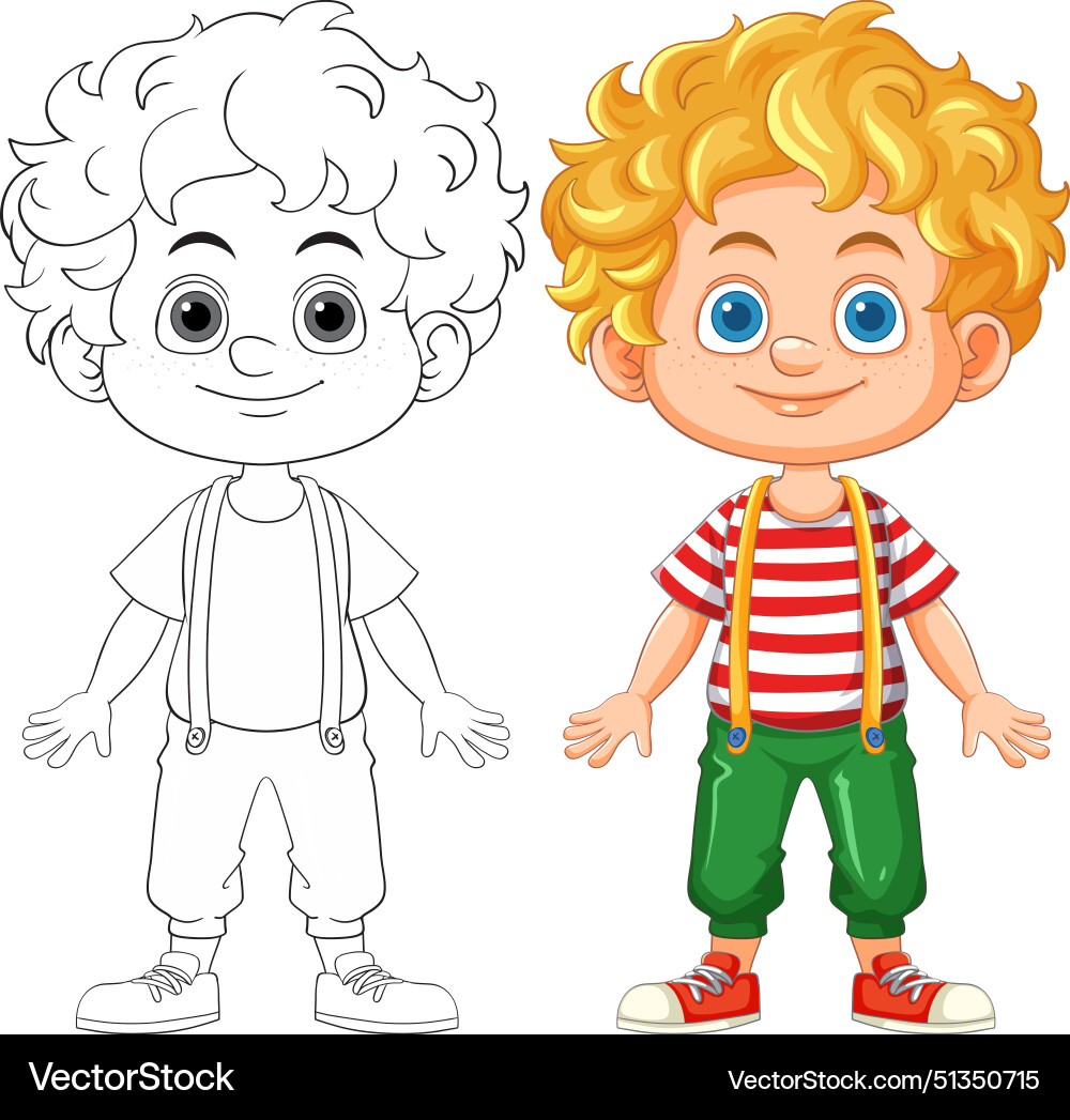 Cute clown character in color and outline versions Cute clown character in color and outline versions vector image