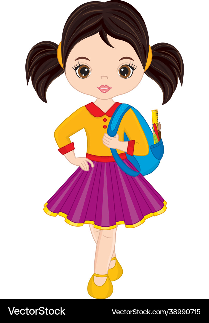 Cute school teen dark-haired girl holding rucksack Cute school teen dark-haired girl holding rucksack vector image