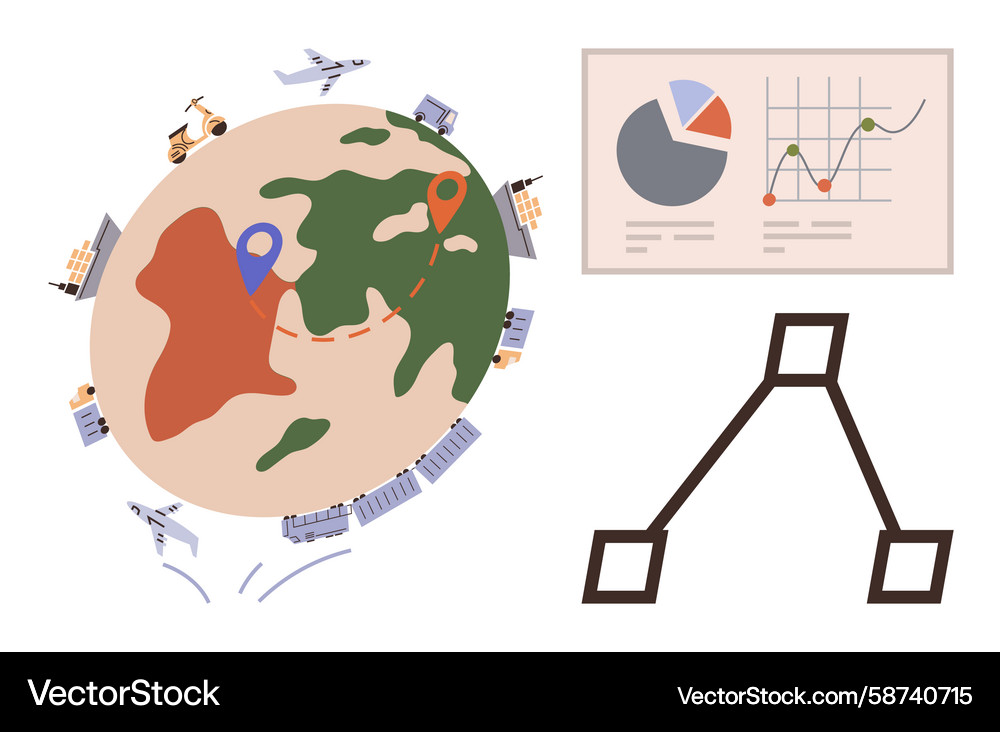Global supply chain and data analysis with map Vector Image